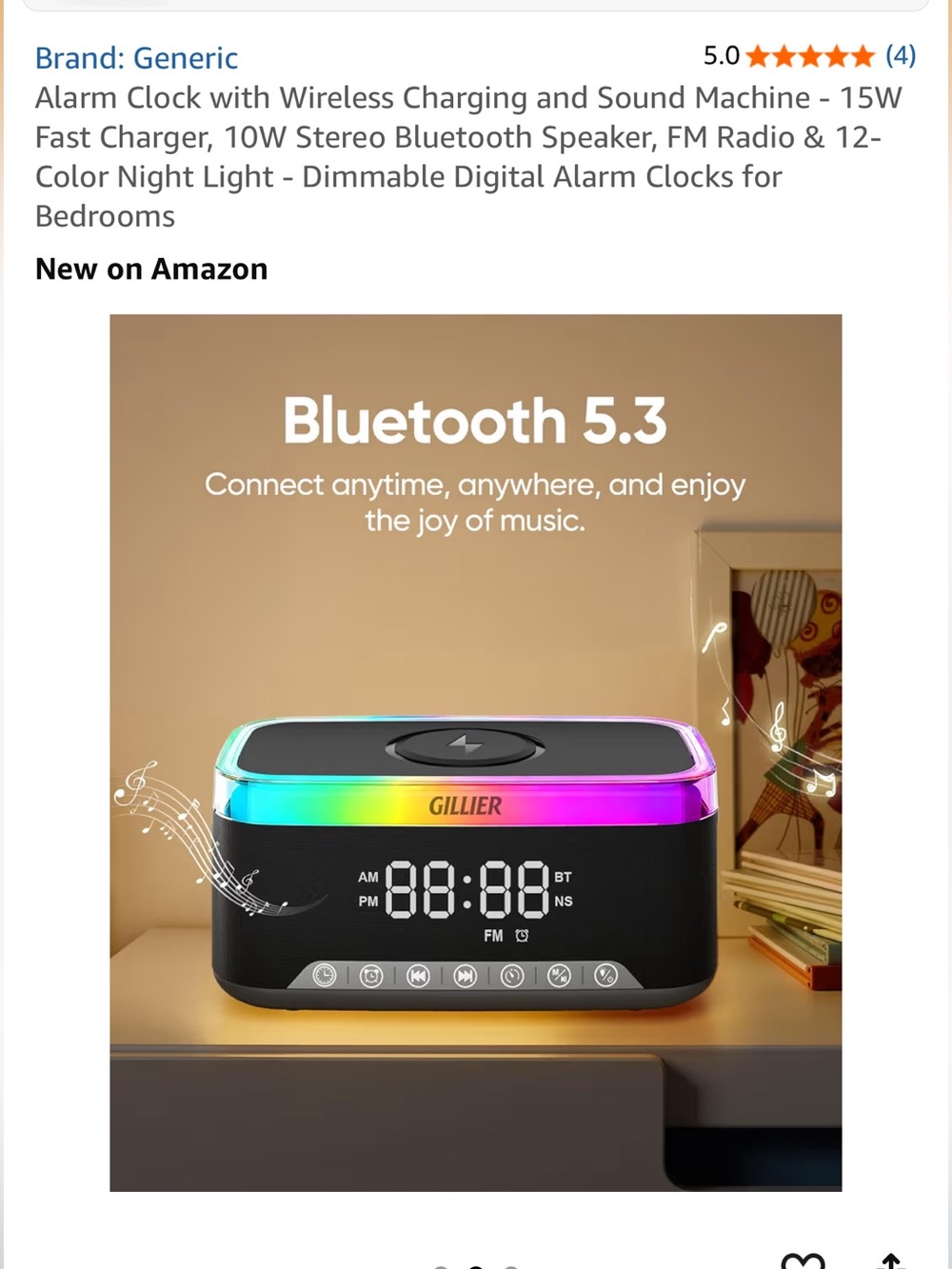 Wireless LED Bluetooth Speaker Alarm Clock & Charger